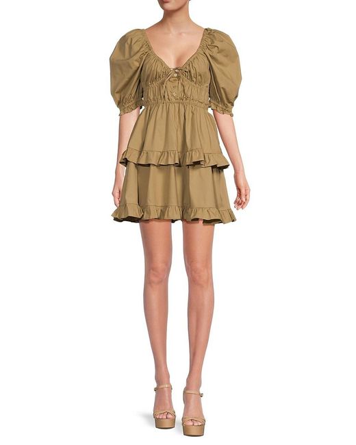 WeWoreWhat Natural 'Tiered Puff Sleeve Mini Dress
