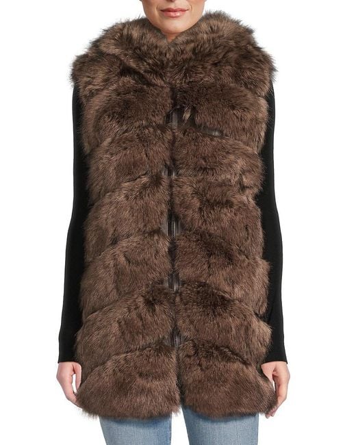 Belle Fare Chevron Faux Fur Longline Hooded Vest in Brown Lyst