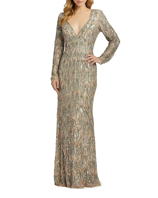 mac duggal long sleeve sequin column gown