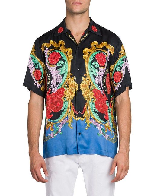 Versace Jeans Blue Sunflower Garland Print Short-sleeve Shirt for men