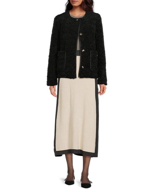Saks Fifth Avenue Black Faux-Shearling Contrast-Trim Jacket