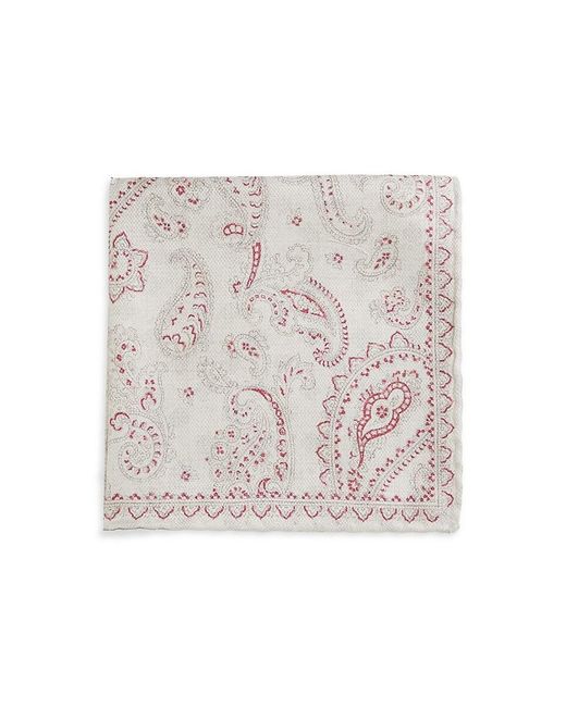 Brunello Cucinelli White Printed Silk Pocket Square for men