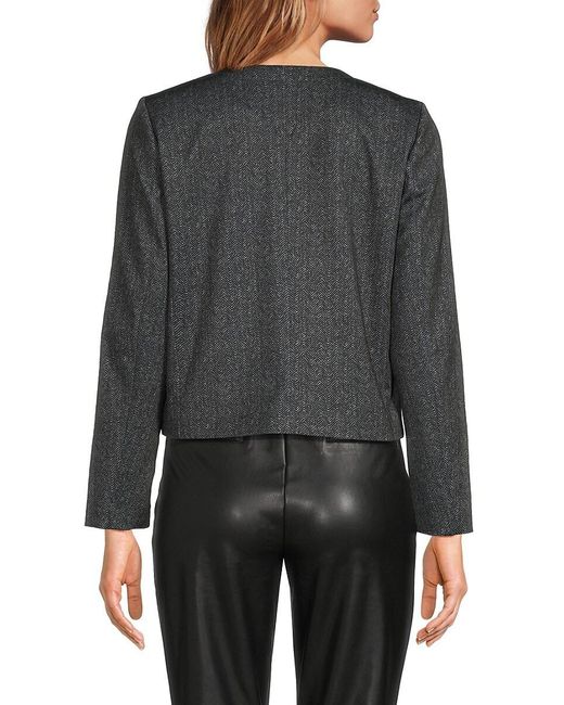 Saks Fifth Avenue Gray Ladylike Crewneck Herringbone Jacket