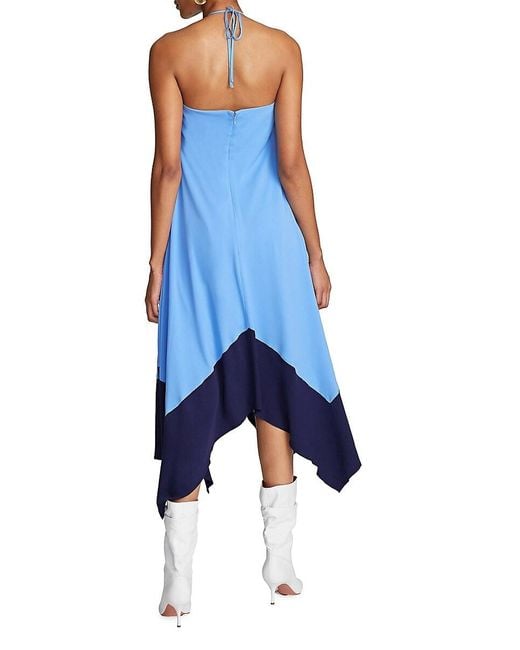 Halston Heritage Blue Two Tone Asymmetric Midi-Dress