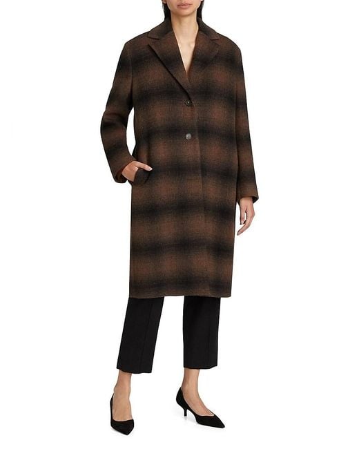 Vince Black Shadow Plaid Wool-Blend Car Coat