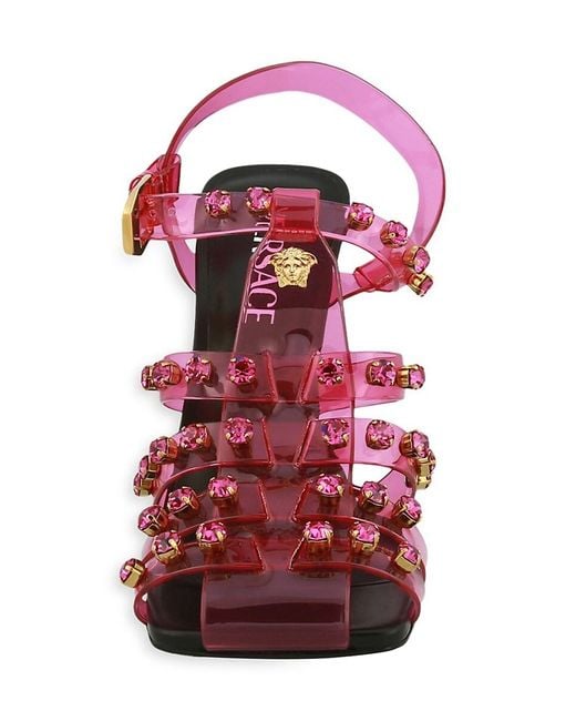 Versace Pink Medusa Embellished Cage Sandals