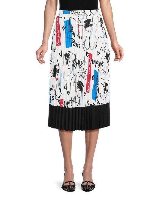 Karl Lagerfeld White Print Pleated Skirt