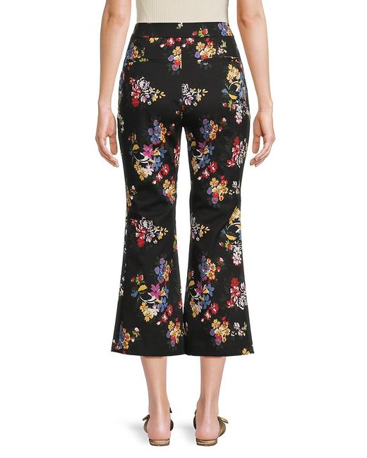 Adam Lippes Black Kennedy Floral Cropped Flare Pants
