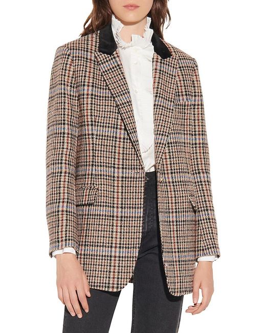 Sandro Brown Daly Checked Tweed Tailored Blazer