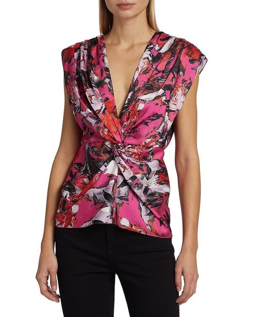 Prabal Gurung Red Jackie Twisted Floral Top