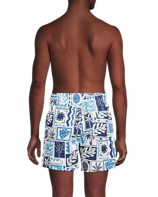 Vintage Summer Blue Coastal Print 4-way Stretch Volley Shorts for men
