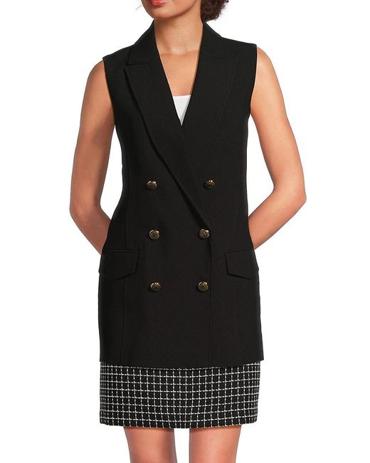 Karl Lagerfeld Black Double-Breasted Notch Lapel Vest