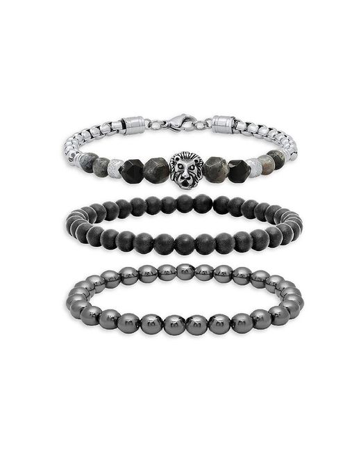 Anthony Jacobs White 3-piece Stainless Steel, Agate & Hematite Beaded Stretch Bracelet for men
