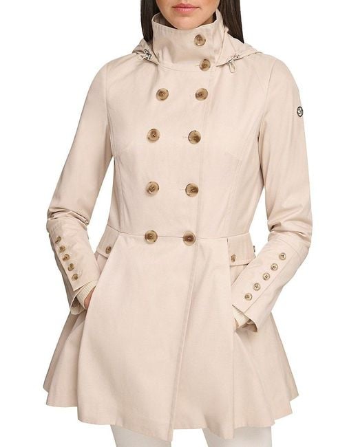 Calvin Klein Natural Tailored Fit Double Breasted Skirted Trench Coat