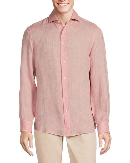 Brunello Cucinelli Pink Easy Fit Linen Shirt for men