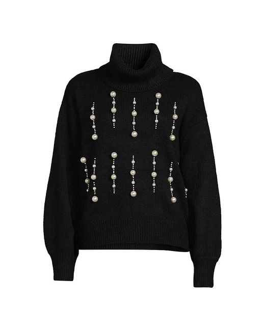 Karl Lagerfeld Black Faux Pearl Turtleneck Sweater