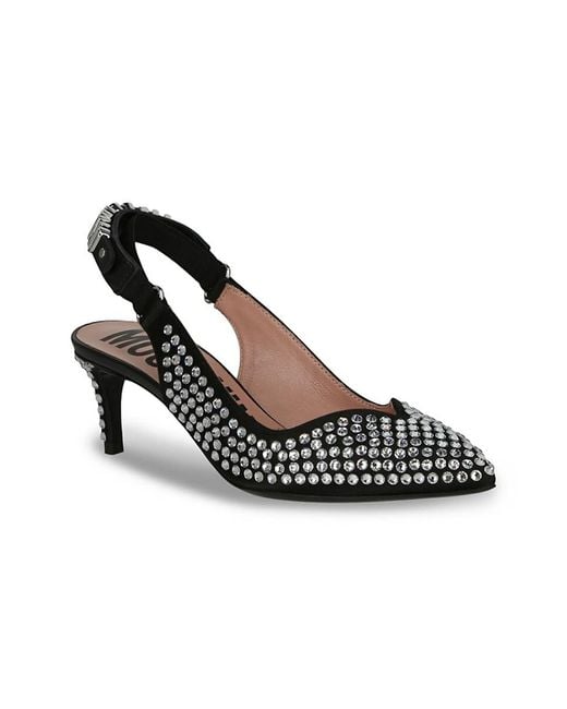 Love Moschino Metallic 60Mm Crystal-Embellished Satin Slingback Pumps