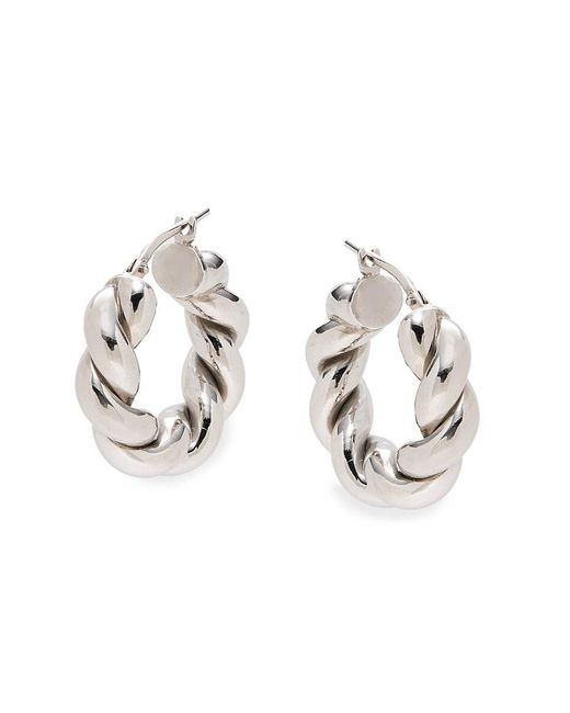 Saks Fifth Avenue Metallic Rhodium Plated Sterling Silver Twist Small Hoop Earrings