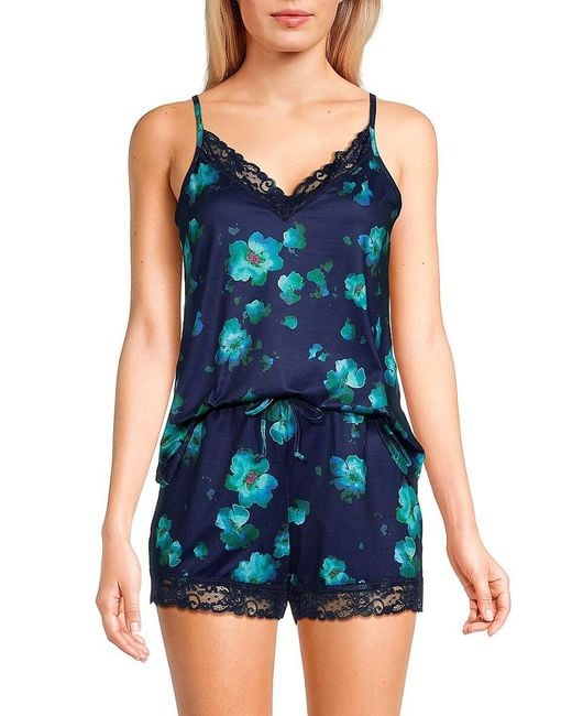 Laundry by Shelli Segal Blue Yummy 2-piece Floral Camisole & Shorts Set