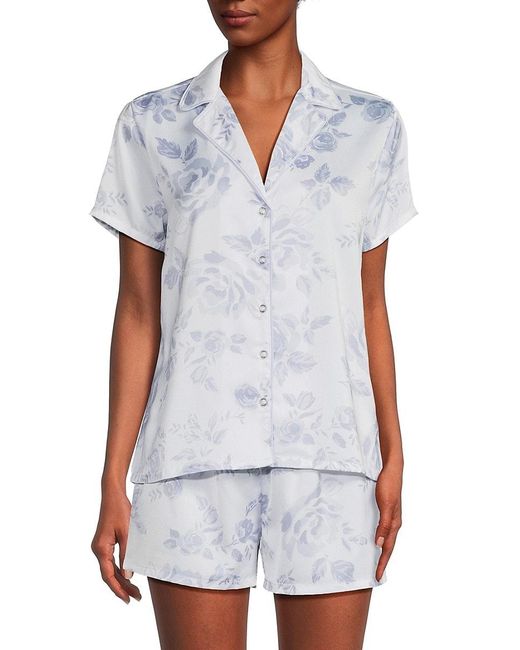 Splendid White 2-Piece Satin Top & Shorts Pajama Set