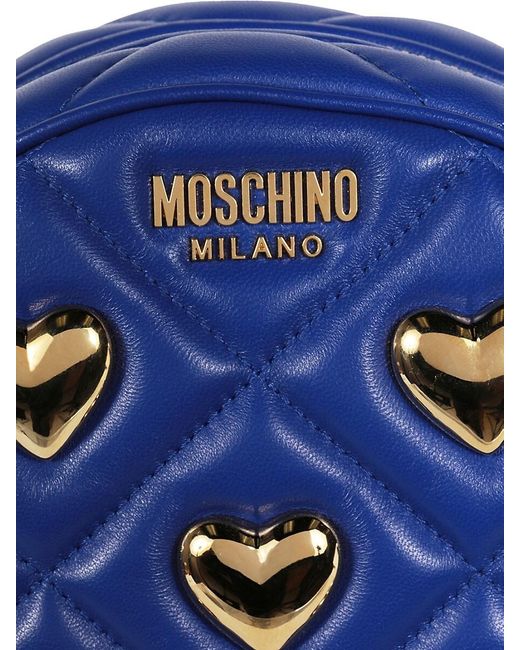 Moschino Blue Stud Quilted Round Leather Shoulder Bag
