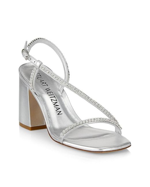 Stuart Weitzman White Soiree Embellished Leather Sandals