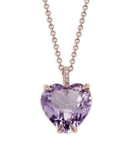 Effy 14k Rose Gold, Pink Amethyst & 0.02 Tcw Diamond Heart Pendant Necklace
