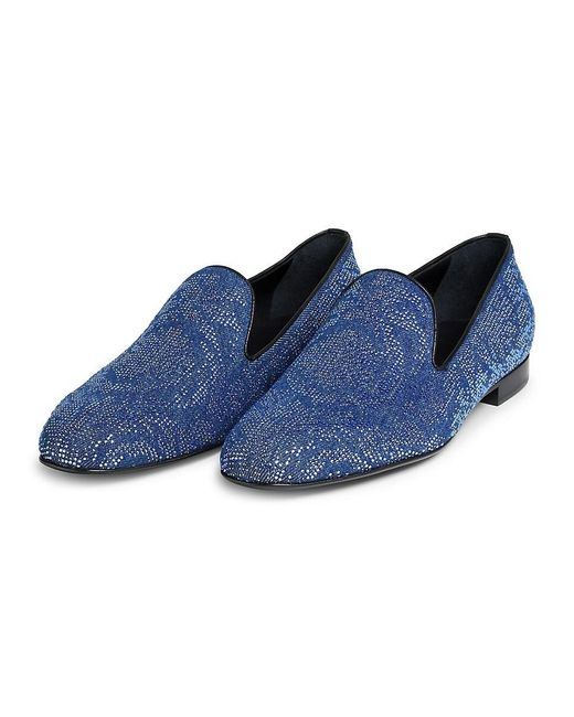Versace Blue Stone-Embellished Smocking Slippers for men
