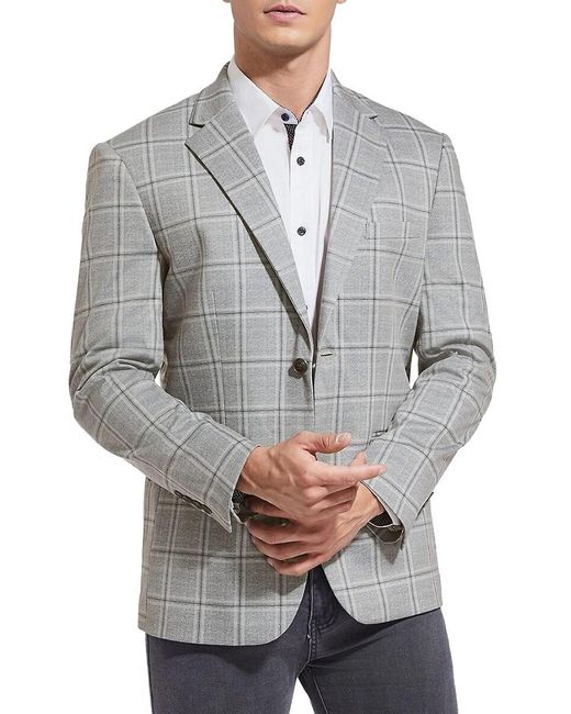 Duchamp Gray Windowpane Check Slim Fit Sportcoat for men