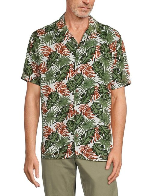 Report Collection Green 'Tropical Print Camp Shirt for men