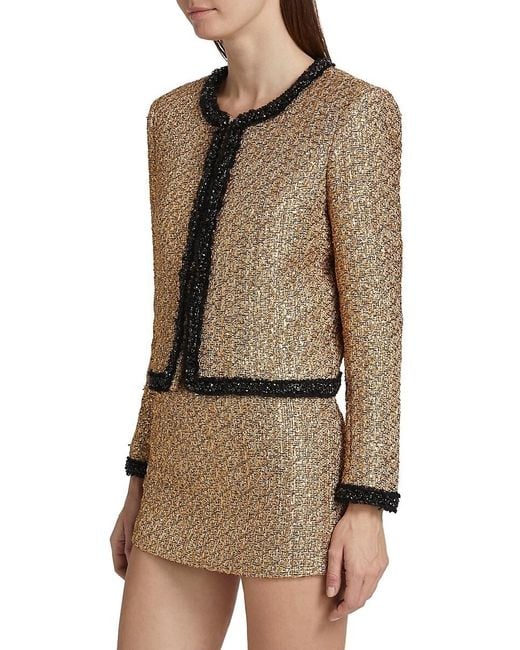 Alice + Olivia Brown Landon Metallic Tweed Box Jacket