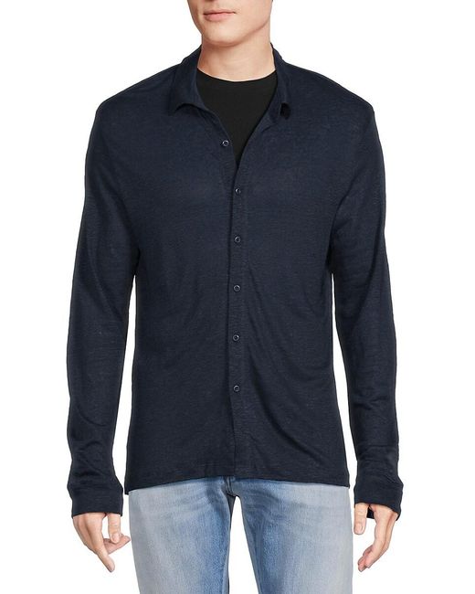 Onia Blue Long Sleeve Linen Shirt for men