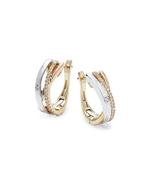 Effy White Tri Tone 14K & 0.21 Tcw Diamond Hoop Earrings