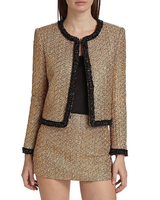 Alice + Olivia Brown Landon Metallic Tweed Box Jacket