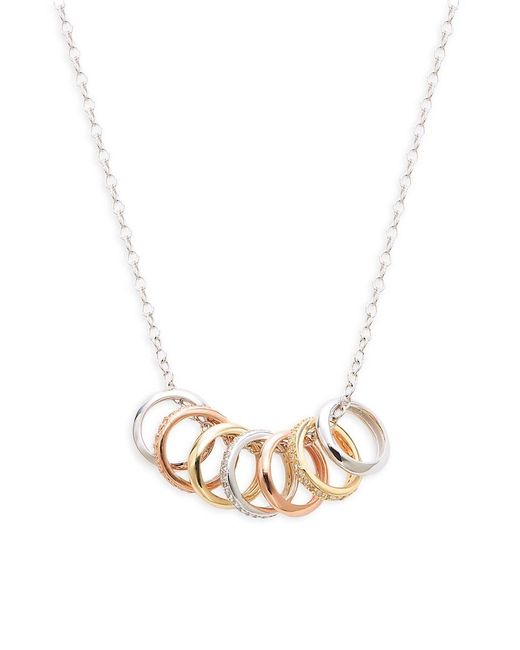 Saks Fifth Avenue White Circle 14k Tri Tone Gold & 0.15 Tcw Diamond Circle Pendant Necklace