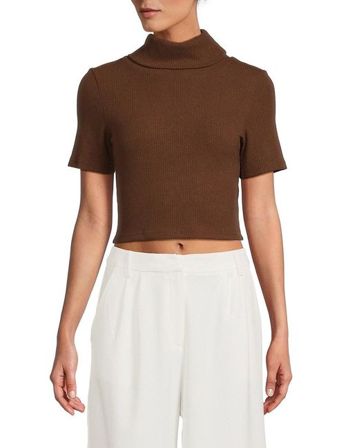 AREA STARS Brown Anne Ribbed Turtleneck Crop Top