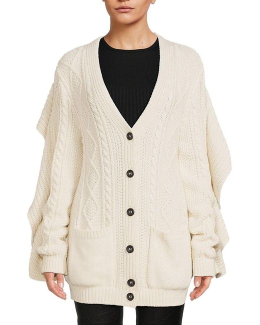 RED Valentino Natural Red Cable Knit Wool Blend Cardigan
