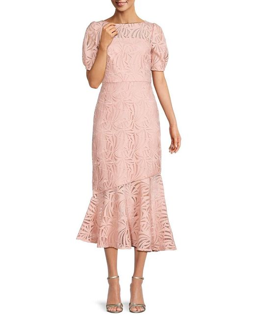 Kay Unger Pink Zoey Lace Midi-dress