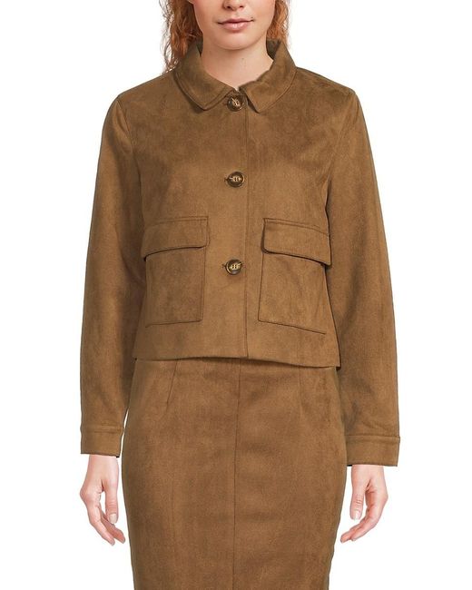 Saks Fifth Avenue Brown Faux Suede Boxy Jacket