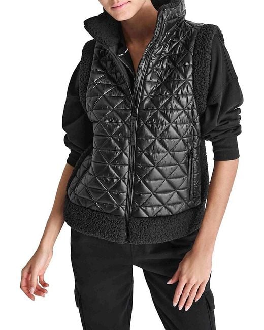 DKNY Black Mock Neck Quilted Puffer Vest