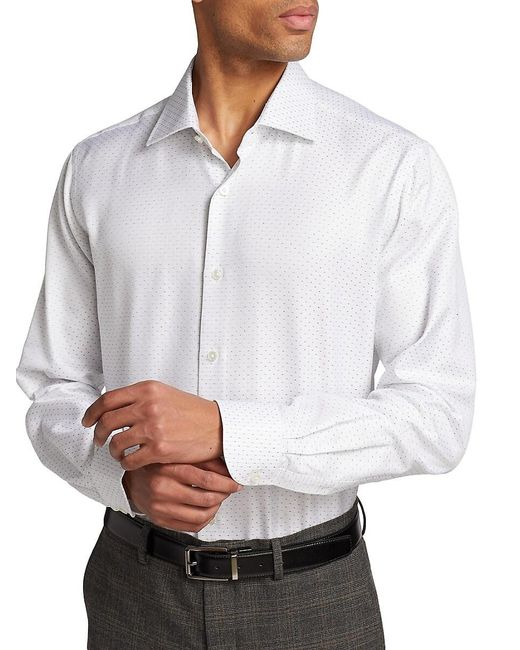 Saks Fifth Avenue White Diamond Dash Button-Front Shirt for men