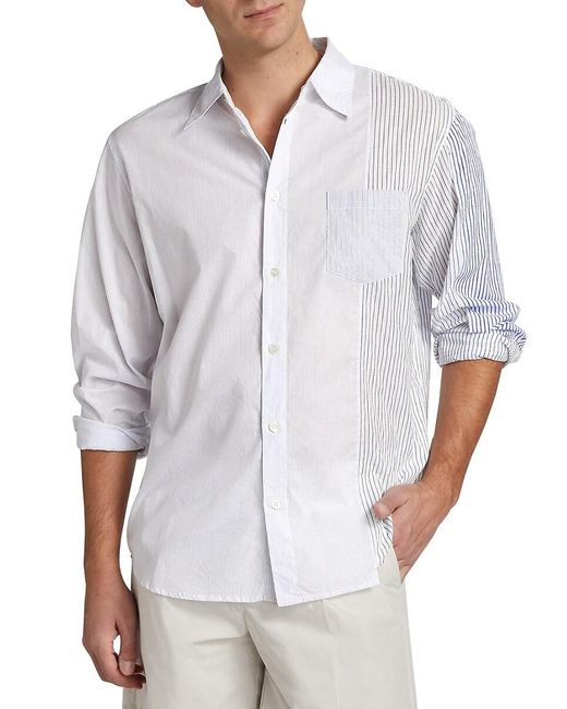 John Elliott White Pinstripe Cotton Long-Sleeve Shirt for men
