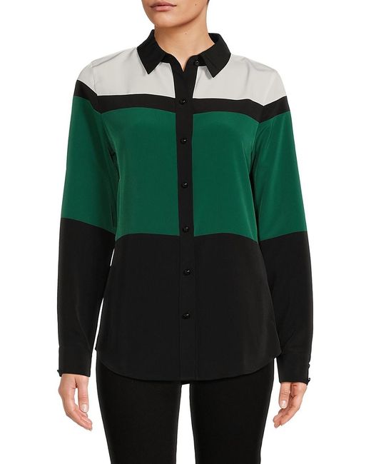 Karl Lagerfeld Green Colorblock Button Up Blouse