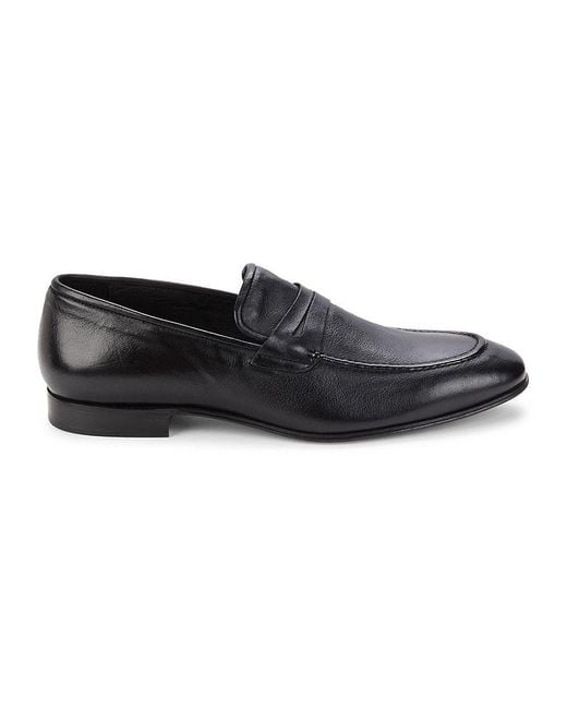 Saks Fifth Avenue Leather Penny Loafers in Black for Men Lyst