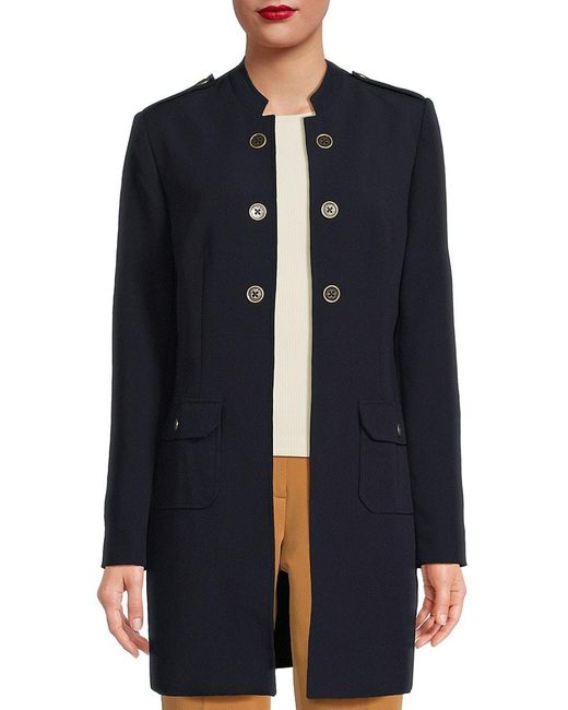 Tommy Hilfiger Blue Mandarin Collar Open Jacket