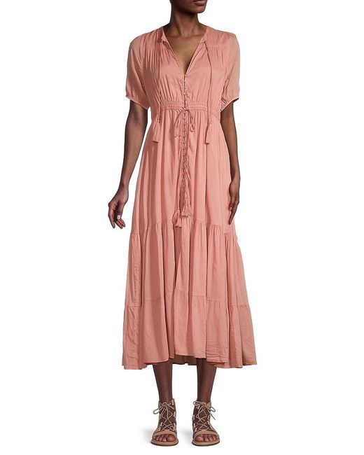 Saks Fifth Avenue Cotton Tiered Midi Dress in Dusty Rose (White) | Lyst ...