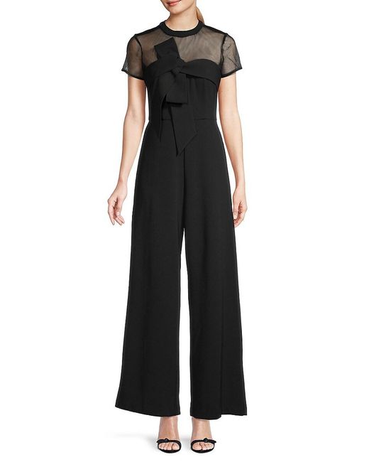 JS Collections Synthetic Illusion-neck Crepe Jumpsuit in Black | Lyst