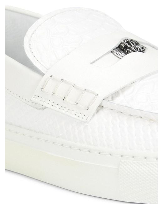 Roberto Cavalli White Textured Leather Bit Loafers for men