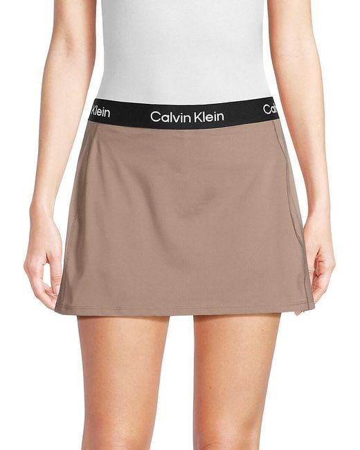 Calvin Klein Logo Waistband A Line Mini Skirt in Black