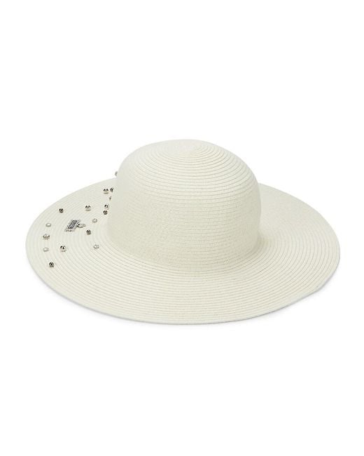 Karl Lagerfeld White Textured Embellished Sun Hat